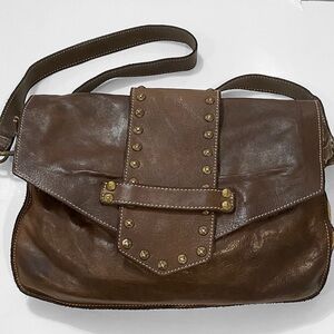 Constanza Rota Brown Leather Studded Crossbody Bag Italian Adjustable straps